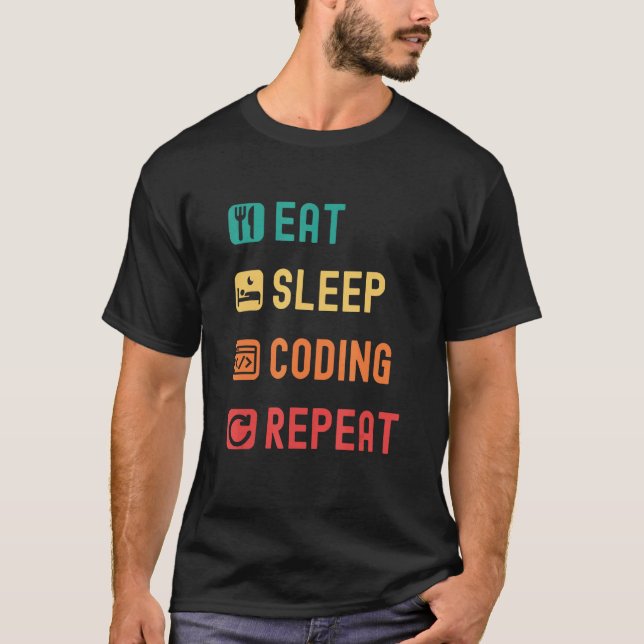 Eat sleep coding repeat with tick check boxes T-Shirt (Front)