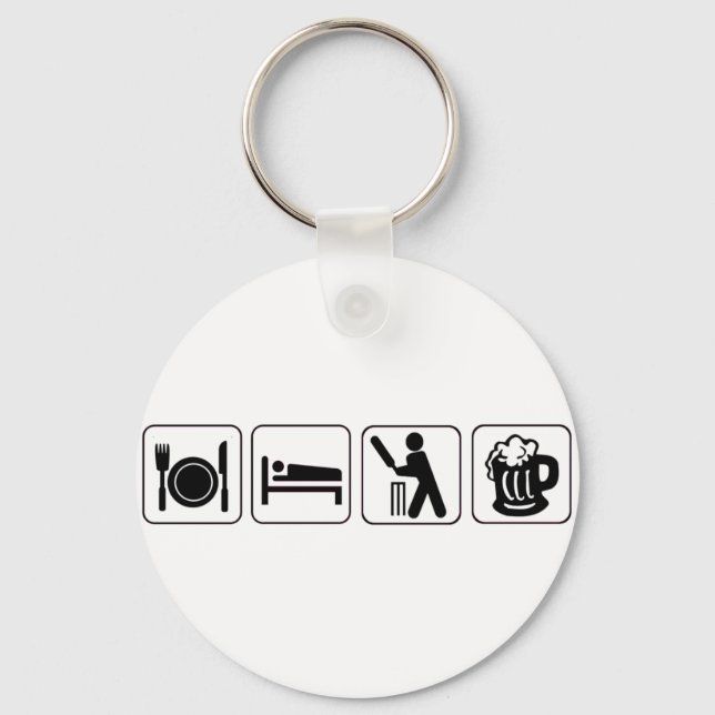 Eat, sleep cricket, beer. Funny design cricketers Keychain (Front)