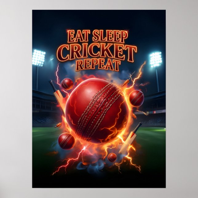 Eat Sleep Cricket Flame Poster (Front)