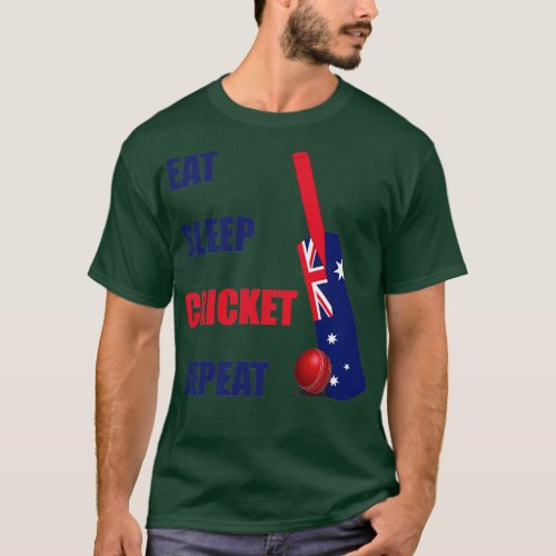 Eat Sleep Cricket Repeat Australia Flag Cricket Ba T_Shirt
