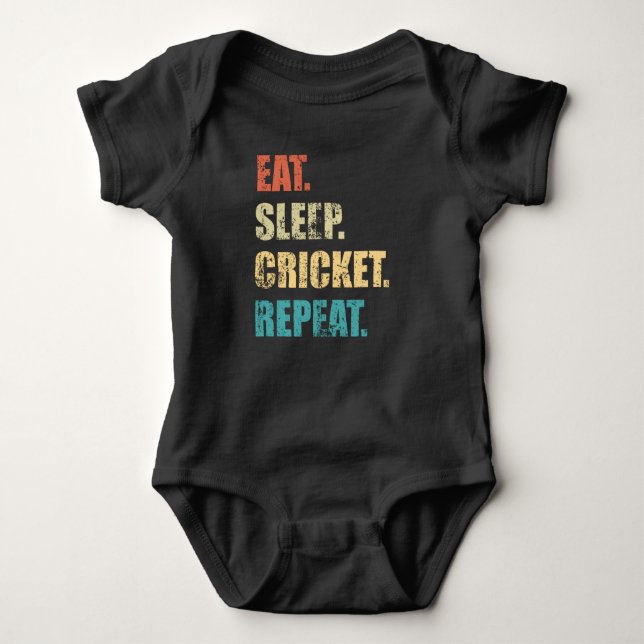Eat sleep cricket repeat. baby bodysuit (Front)