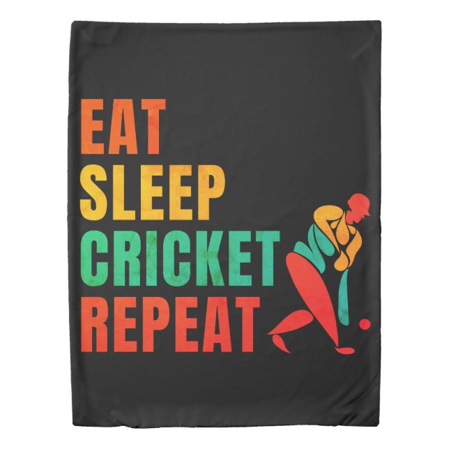 EAT SLEEP CRICKET REPEAT- CRICKET LOVER DUVET COVER (Front)