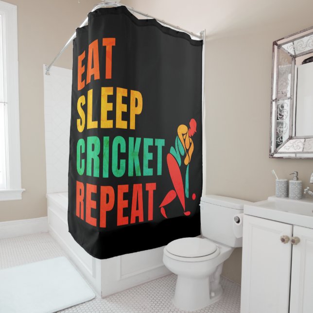 EAT SLEEP CRICKET REPEAT- CRICKET LOVER SHOWER CURTAIN (In Situ)
