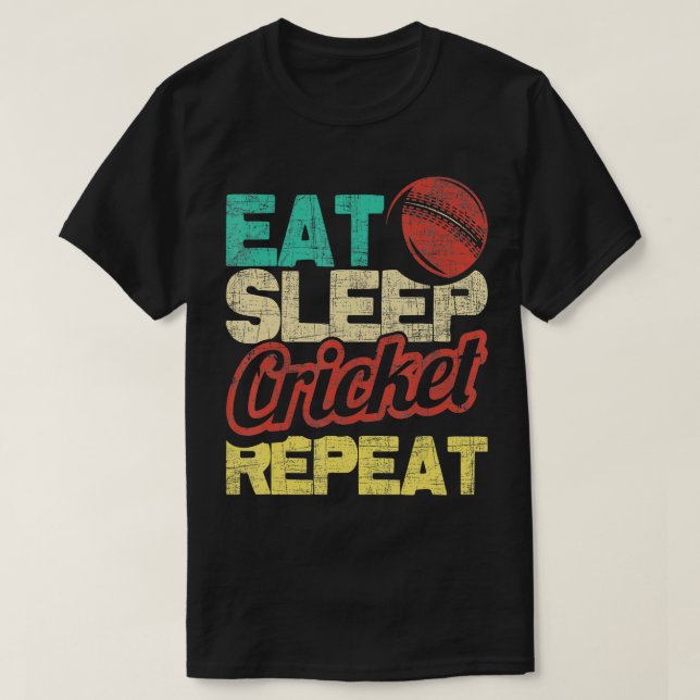 Eat Sleep Cricket Repeat Cricketer Batsman Batting T-Shirt (Design Front)