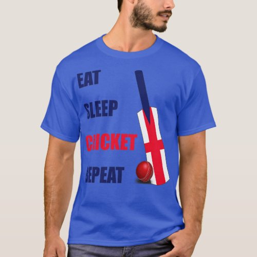 Eat Sleep Cricket Repeat England Flag Cricket Bat  T_Shirt