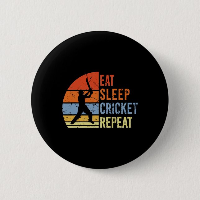 Eat Sleep Cricket Repeat - Funny Cricket Game Men  Button (Front)