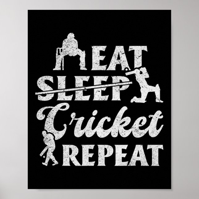 Eat Sleep Cricket Repeat - Funny Cricket Player  Poster (Front)