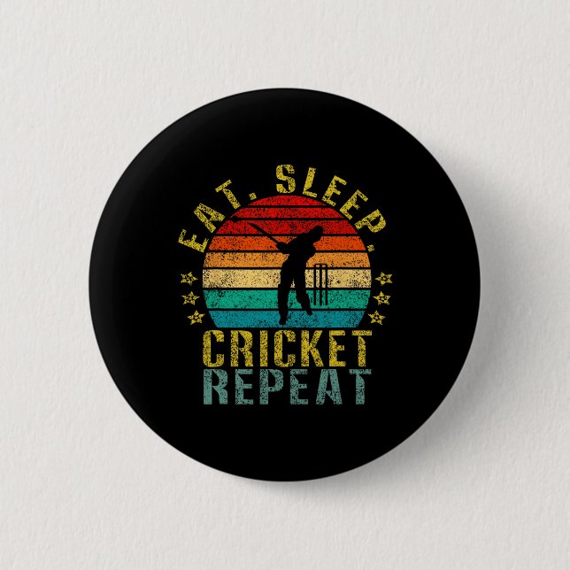 Eat Sleep Cricket Repeat Funny Retro  Button (Front)