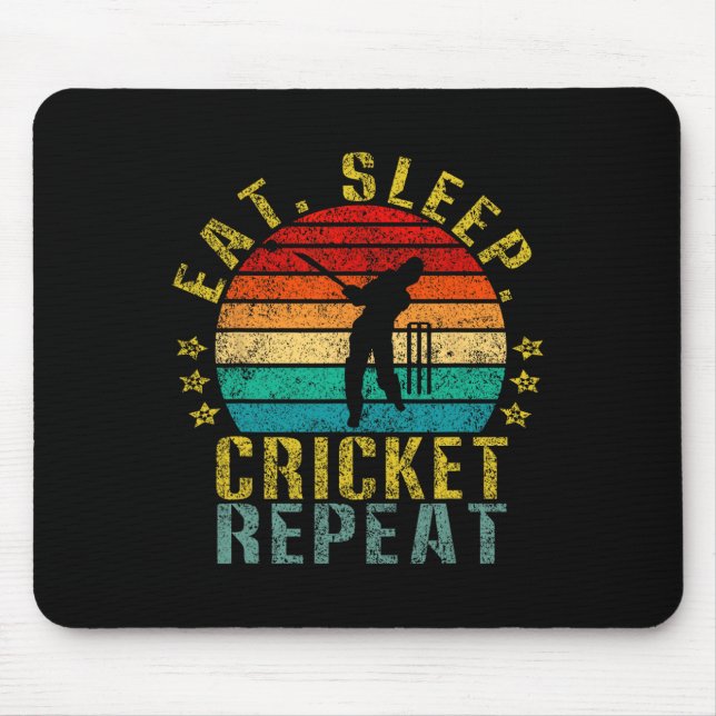 Eat Sleep Cricket Repeat Funny Retro  Mouse Pad (Front)