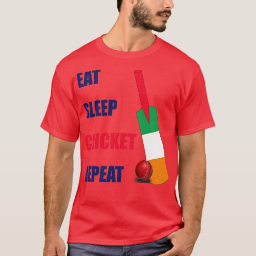 Eat Sleep Cricket Repeat Ireland Flag Cricket Bat  T_Shirt