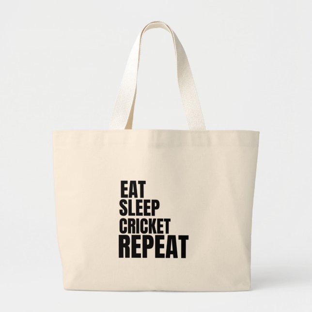 eat sleep cricket repeat large tote bag (Front)