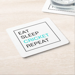Eat Sleep Cricket Repeat Square Paper Coaster