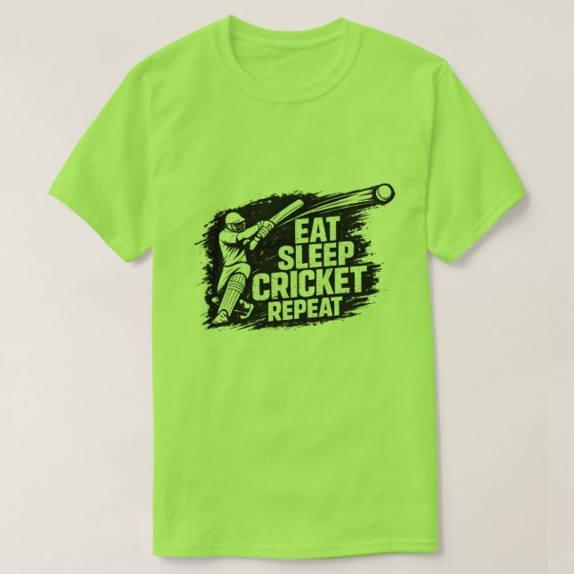 Eat Sleep Cricket Repeat T-Shirt | Funny Cricket L (Design Front)