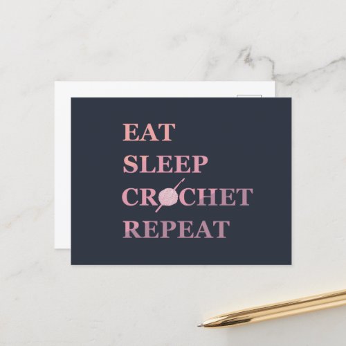 Eat sleep crochet repeat funny crocheting quote holiday postcard