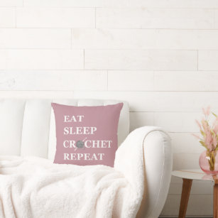 eat sleep crochet repeat funny crocheting quotes throw pillow