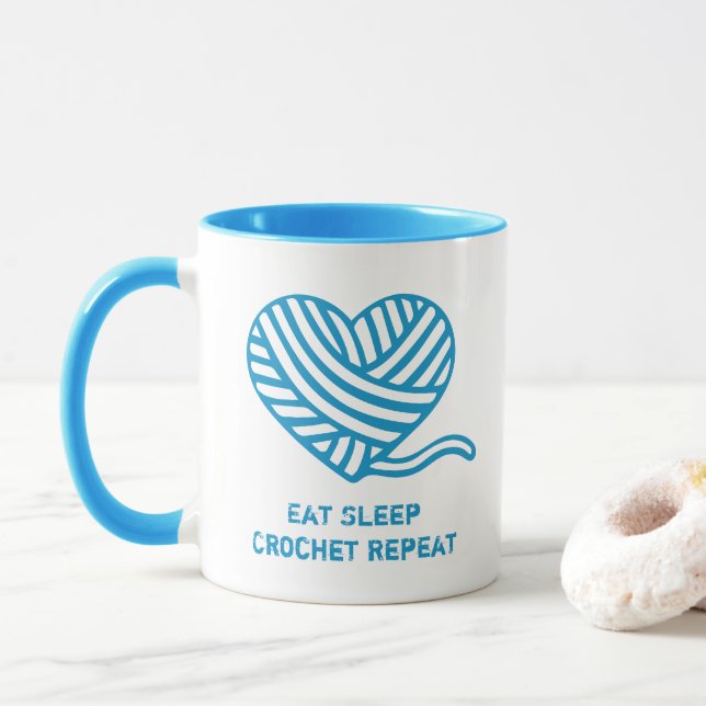 Eat Sleep Crochet Repeat Heart Yarn Ball Mug (With Donut)