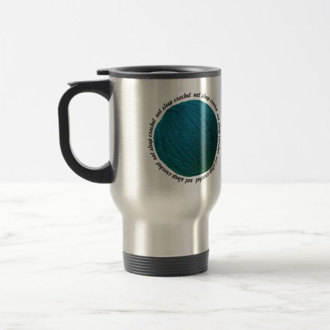 Eat Sleep Crochet • Teal Yarn Ball Travel Mug (Left)