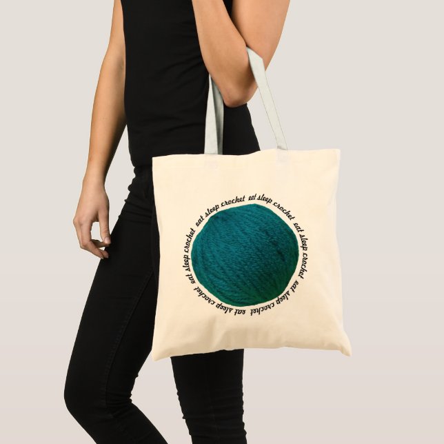 Eat Sleep Crochet Yarn Ball Teal Crafts Tote Bag (Front (Product))