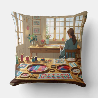Eat.Sleep.Cross Stitch.Repeat- Gift for Stitchers Throw Pillow