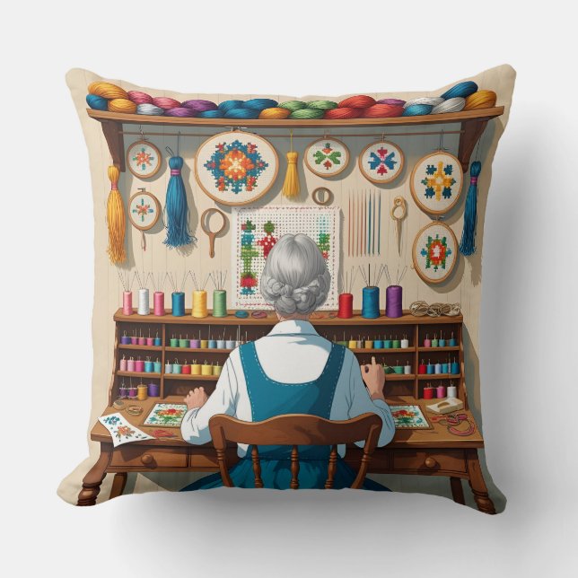 Eat.Sleep.Cross Stitch.Repeat- Gift for Stitchers  Throw Pillow (Front)