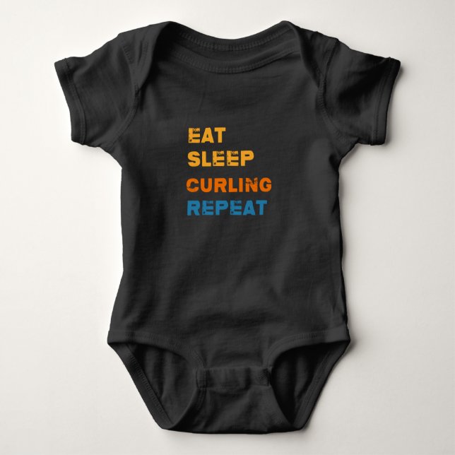 Eat Sleep Curling Repeat, Curling Fan Baby Bodysuit (Front)