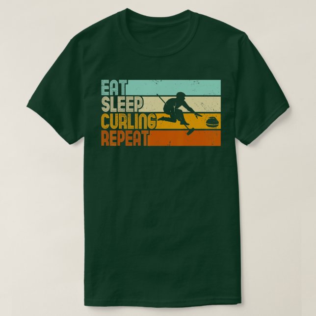 Eat Sleep Curling Repeat Retro Curling (4)  T-Shirt (Design Front)