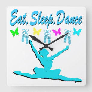EAT, SLEEP, DANCE BALLERINA DESIGN SQUARE WALL CLOCK