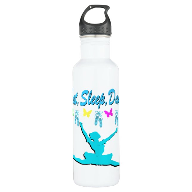 EAT, SLEEP, DANCE BALLERINA DESIGN STAINLESS STEEL WATER BOTTLE (Front)