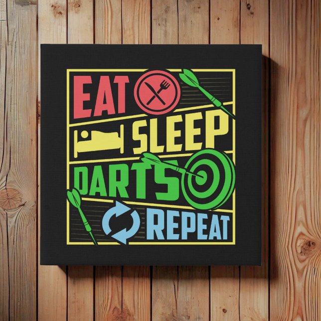 Eat Sleep Darts Repeat - Funny Dart 10" x 10" Faux Canvas Print (Creator Uploaded)