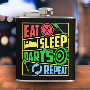 Eat Sleep Darts Repeat Vinyl Wrapped Flask 6 oz.