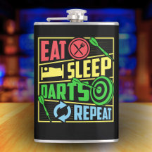 Eat Sleep Darts Repeat Vinyl Wrapped Flask 8 oz.