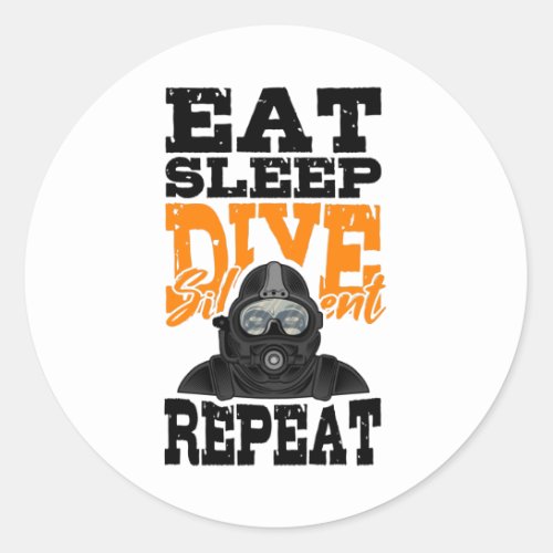 Eat Sleep Dive Silent Technical Divers Rebreather Classic Round Sticker