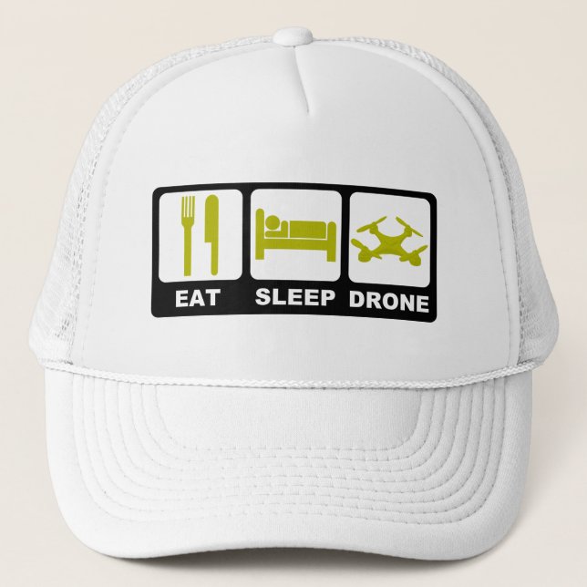 EAT SLEEP DRONE White Trucker Hat (Front)