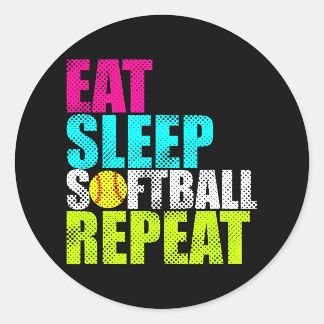 Eat Sleep Fastpitch Softball Repeat Funny Classic Round Sticker (Front)