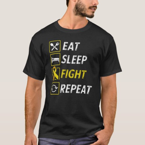 Eat sleep fight yellow ribbon sarcoma bone cancer T_Shirt