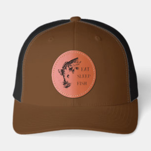 EAT, SLEEP, FISH -BASS FISH Leather Patch Hat