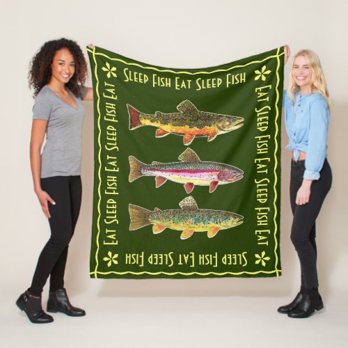 Eat Sleep Fish Big TROUT Anglers Beautiful Fleece Blanket