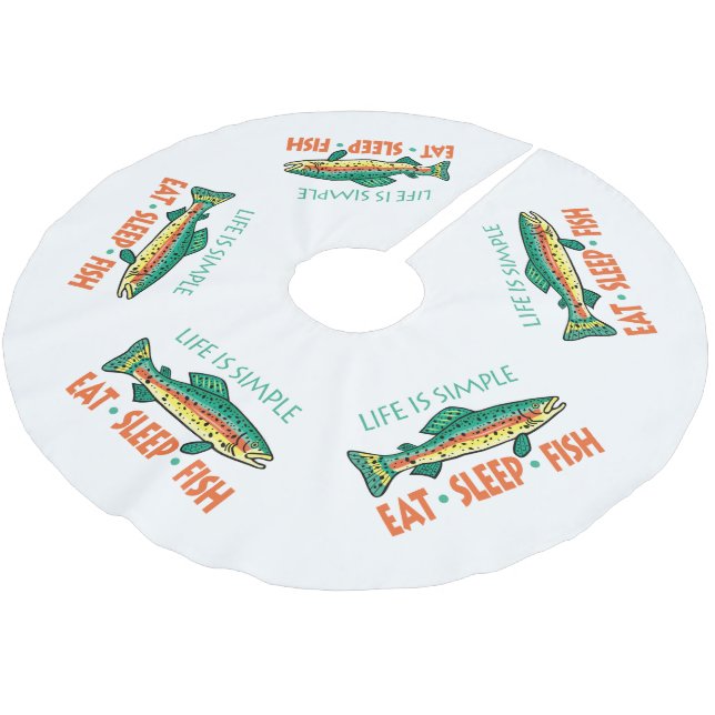 Eat Sleep Fish - Funny Fishing Saying Brushed Polyester Tree Skirt (Angled)