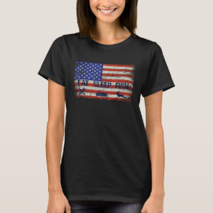 EAT SLEEP FISH Patriotic USA American Flag men & w T-Shirt