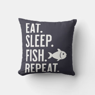 Eat. Sleep. Fish. Repeat. Funny Fishing Decor Throw Pillow