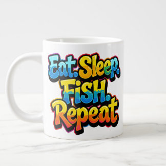 Eat Sleep Fish Repeat Rainbow Giant Coffee Mug