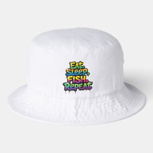 Eat Sleep Fish Repeat Rainbow Graffiti Bucket Hat