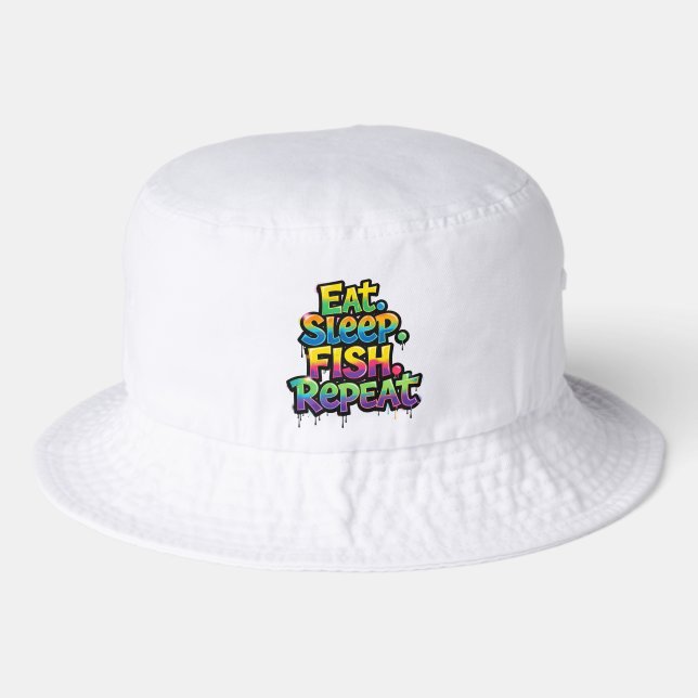 Eat Sleep Fish Repeat Rainbow Graffiti Bucket Hat (Front)