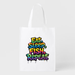 Eat Sleep Fish Repeat Rainbow Graffiti Grocery Bag