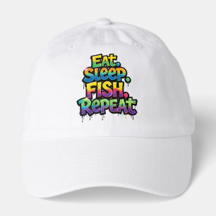 Eat Sleep Fish Repeat Rainbow Graffiti Hat