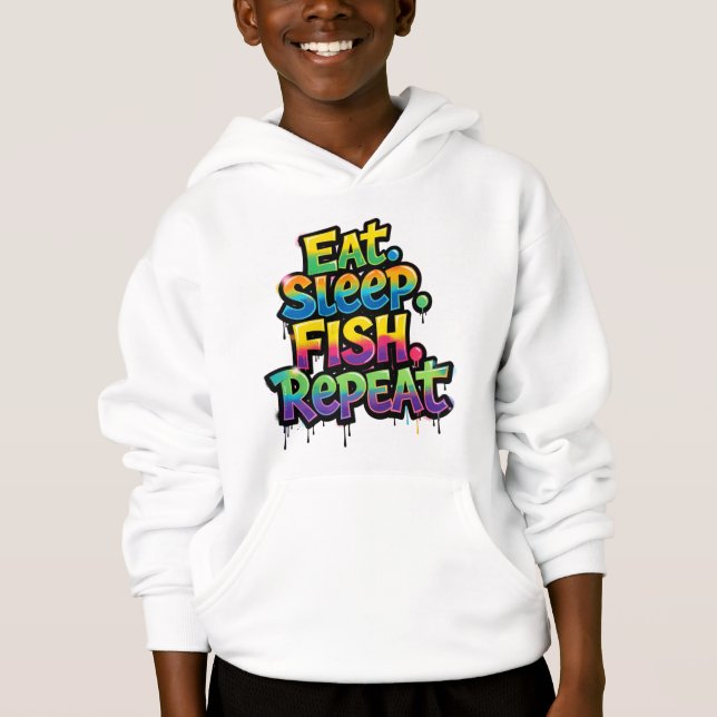Eat Sleep Fish Repeat Rainbow Graffiti Hoodie (Front)