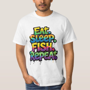 Eat Sleep Fish Repeat Rainbow Graffiti T-Shirt