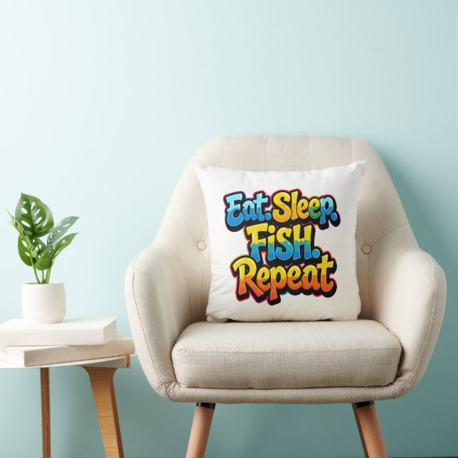 Eat Sleep Fish Repeat Rainbow Throw Pillow (Chair)