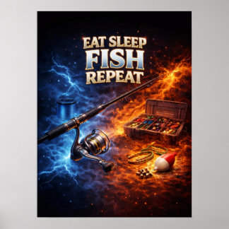 Eat Sleep Fish Retro Poster