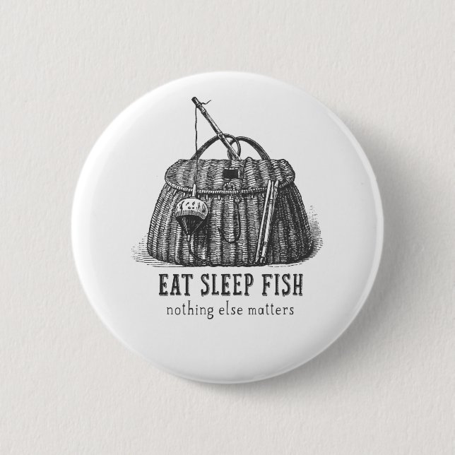 Eat Sleep Fish Vintage Tackle box Button (Front)